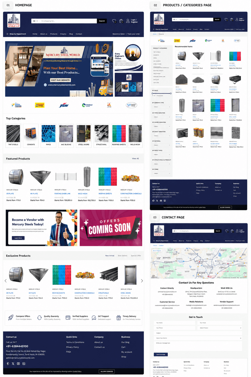 Product marketplace - dynamic catalog system with filtering, search, and enquiry forms was built across 12 categories